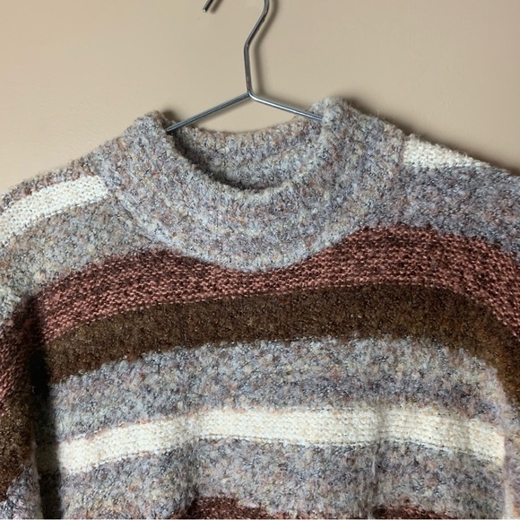 [Universal Thread] Brown & Gray  Striped Mock Neck Longline Pullover Sweater - Picture 2 of 7